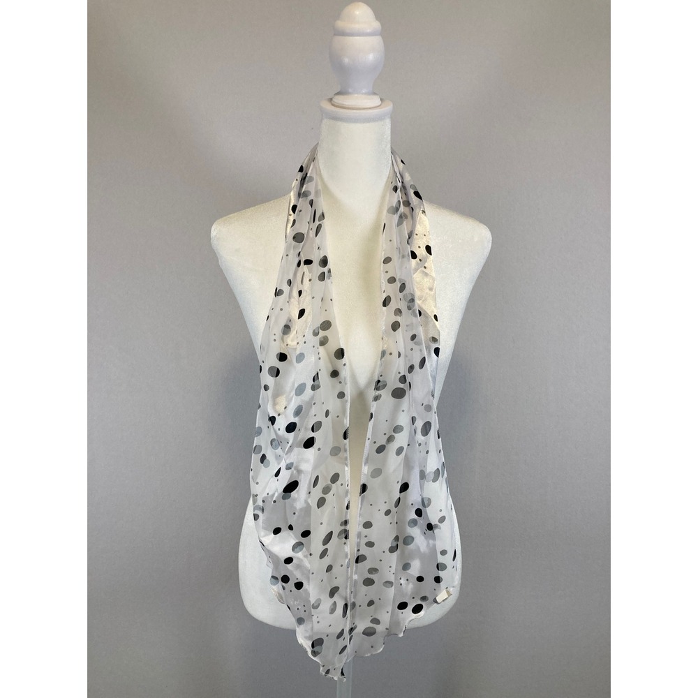 Parisian Y2K Chic Womens OS White Black‎ Silver Polka Dot Sheer Neck Scarf
